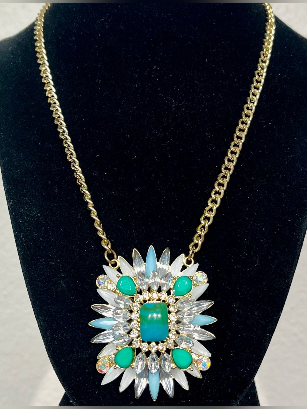 Lulus First Things Burst Blue Rhinestone Necklace